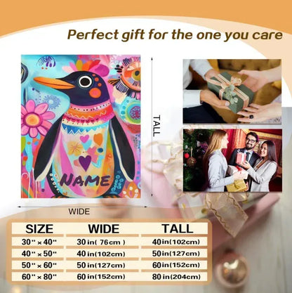 Personalized Penguin Blanket: Colorful Arctic Animal Happy Playful Flannel Fleece Throw, Soft Name Gift - Dream Dragons
