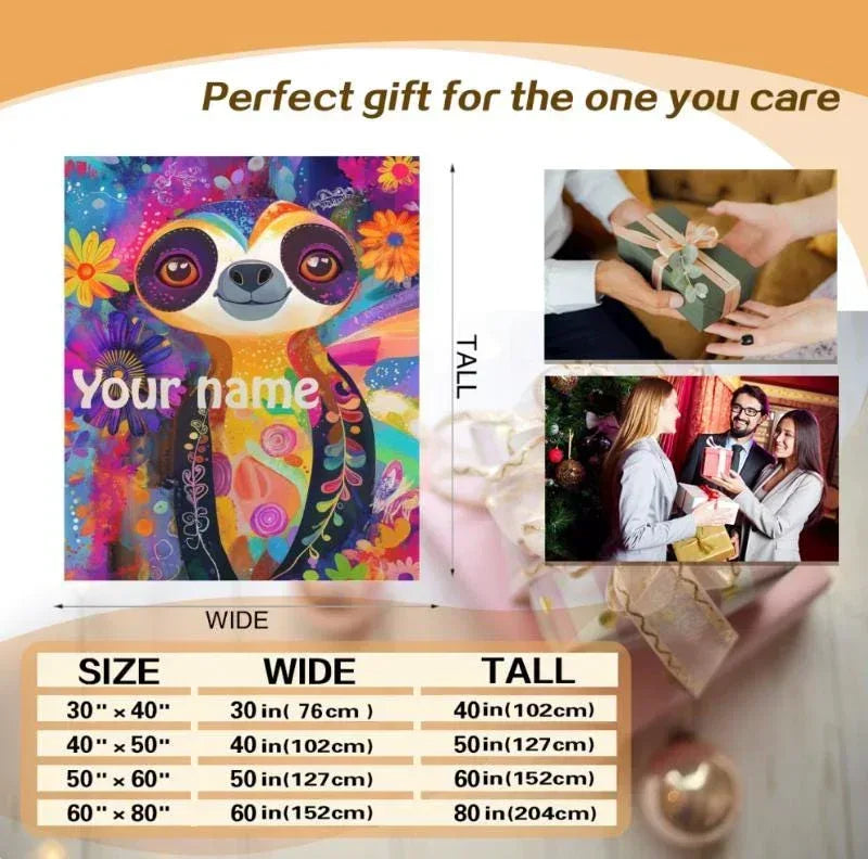 Customizable Sloth Blanket: Tropical Floral Art Flannel Throw - Dream Dragons