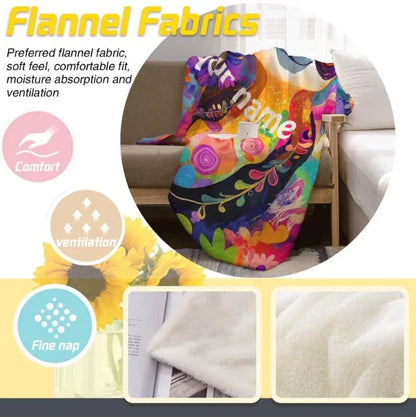 Customizable Sloth Blanket: Tropical Floral Art Flannel Throw - Dream Dragons