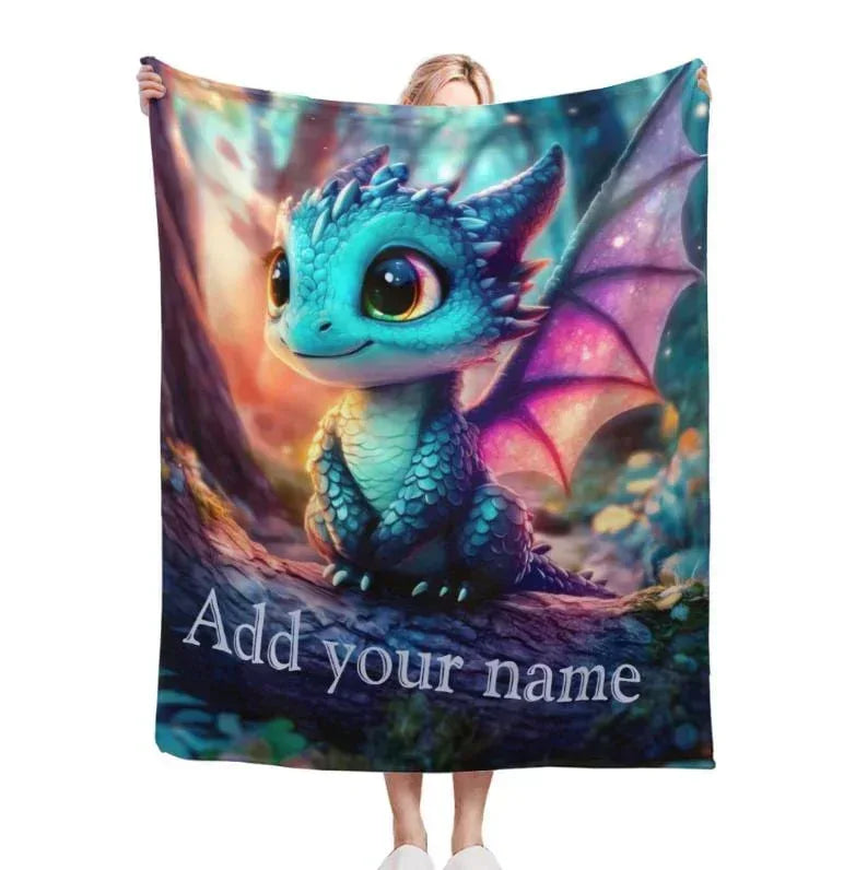 Personalized Dragon Blanket: Magical Flannel Fleece Throw, Super Soft Name Gift - Dream Dragons