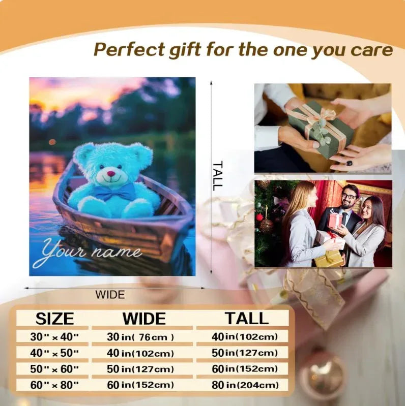 Personalized Twilight Teddy Bear Blanket: Dreamy Canoe Boat Adventure Throw, Soft Flannel Fleece - Dream Dragons