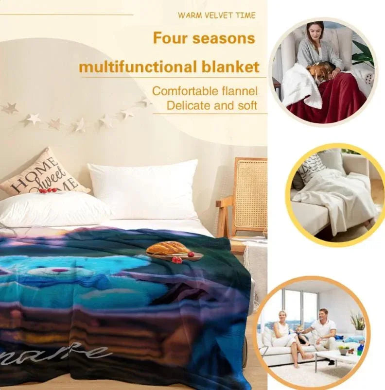 Personalized Twilight Teddy Bear Blanket: Dreamy Canoe Boat Adventure Throw, Soft Flannel Fleece - Dream Dragons