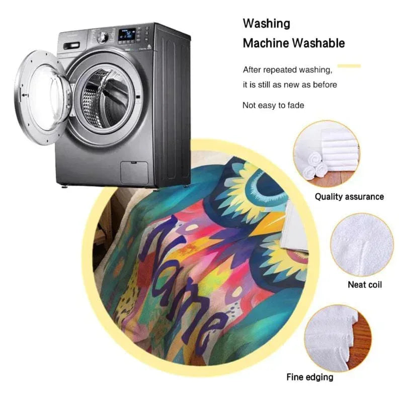 Personalized Owl Blanket: Romantic Flannel Fleece Throw, Custom Name Gift Colourful Bird - Dream Dragons