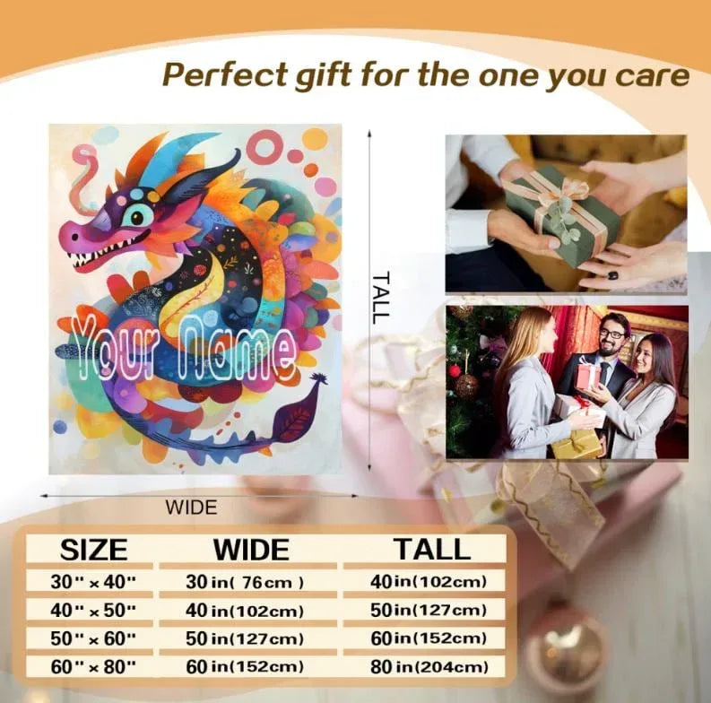 Personalized Dragon Blanket: Vibrant Fantasy Flannel Fleece Throw, New year Dragon - Dream Dragons