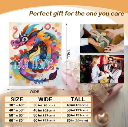 Personalized Dragon Blanket: Vibrant Fantasy Flannel Fleece Throw, New year Dragon - Dream Dragons