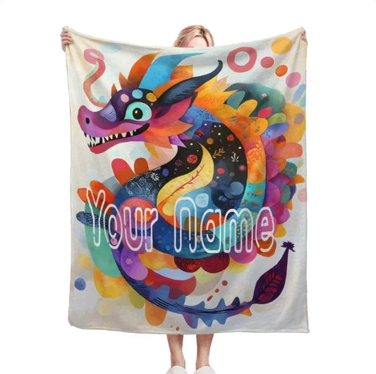 Personalized Dragon Blanket: Vibrant Fantasy Flannel Fleece Throw, New year Dragon - Dream Dragons