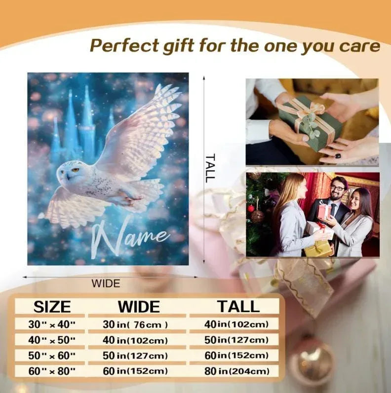 Personalized Wizarding Owl Blanket: Harry Potter Theme, Custom Flannel Fleece Name Throw - Dream Dragons