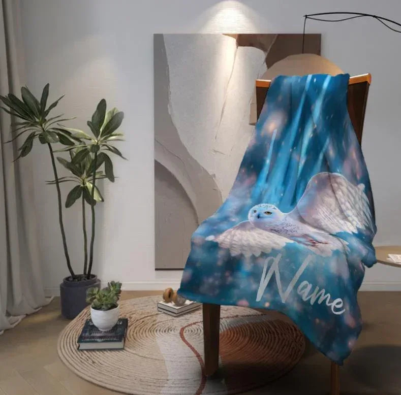 Personalized Wizarding Owl Blanket: Harry Potter Theme, Custom Flannel Fleece Name Throw - Dream Dragons