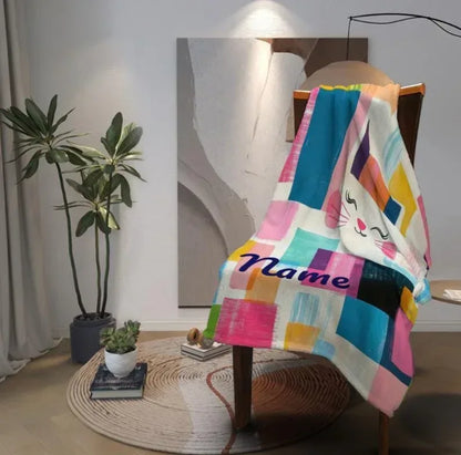 Personalized Cat Blanket: Warm, Playful Kitten Patchwork Fleece Throw, Meow, Super Soft Name Gift - Dream Dragons