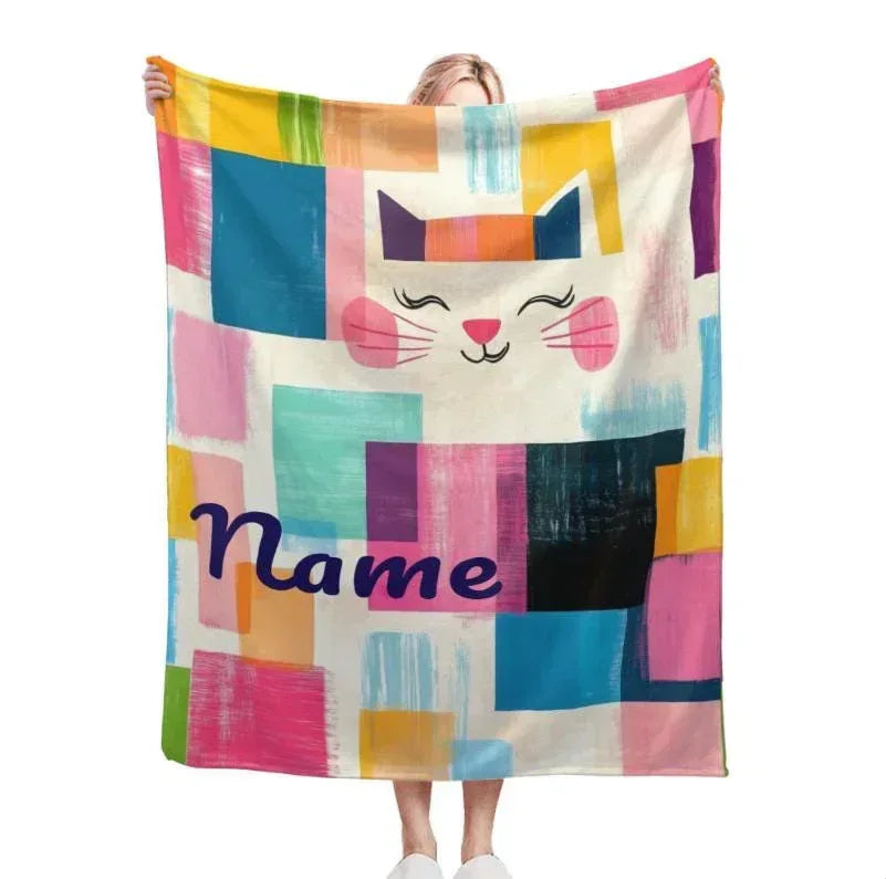 Personalized Cat Blanket: Warm, Playful Kitten Patchwork Fleece Throw, Meow, Super Soft Name Gift - Dream Dragons