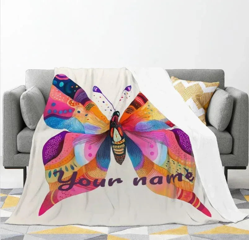 Personalized Butterfly Blanket: Vibrant Flannel Fleece Throw, Colourful Custom Name Gift - Dream Dragons