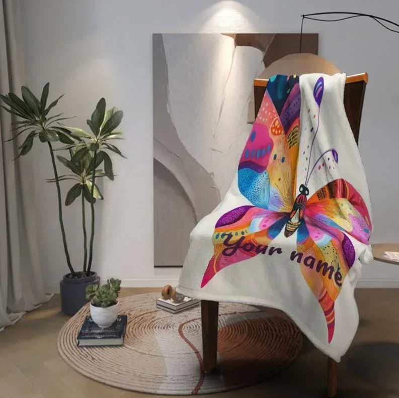 Personalized Butterfly Blanket: Vibrant Flannel Fleece Throw, Colourful Custom Name Gift - Dream Dragons