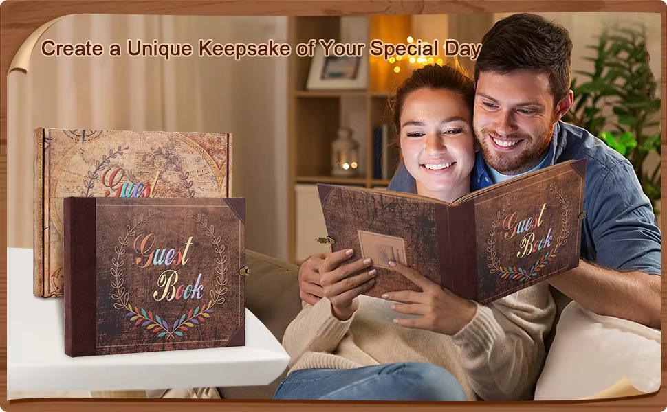 Vintage Wedding Guest Book: Retro Kraft Album with Keepsake Box, Marriage Photo Memory Book - Dream Dragons