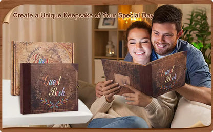 Vintage Wedding Guest Book: Retro Kraft Album with Keepsake Box, Marriage Photo Memory Book - Dream Dragons