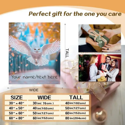 Personalized Hedwig Owl Blanket: Magical Bird Forest Fleece Throw, Super Soft Name Gift - Dream Dragons