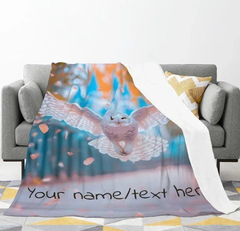 Personalized Hedwig Owl Blanket: Magical Bird Forest Fleece Throw, Super Soft Name Gift - Dream Dragons