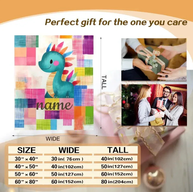 Personalized Dinosaur Blanket: Friendly Dragon Patchwork Throw - Dream Dragons