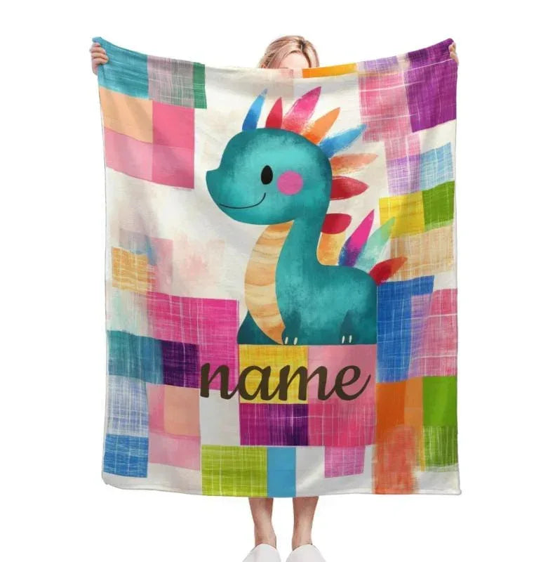 Personalized Dinosaur Blanket: Friendly Dragon Patchwork Throw - Dream Dragons
