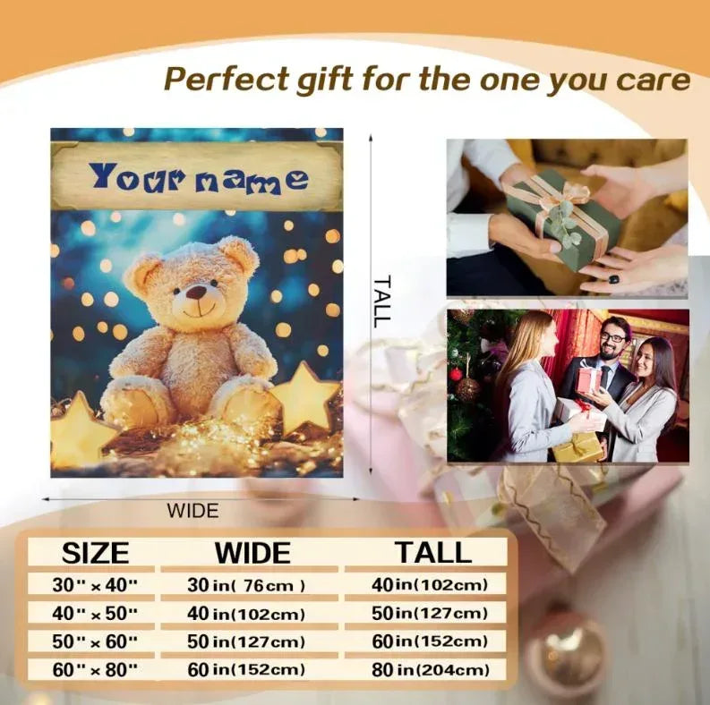 Personalized Teddy Bear Plush Blanket: Dreamy Stars, Flannel Fleece Throw, Super Soft Name Gift - Dream Dragons