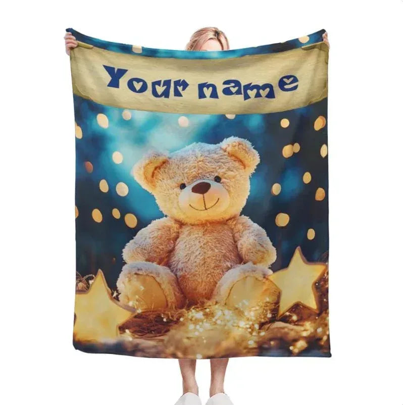Personalized Teddy Bear Plush Blanket: Dreamy Stars, Flannel Fleece Throw, Super Soft Name Gift - Dream Dragons