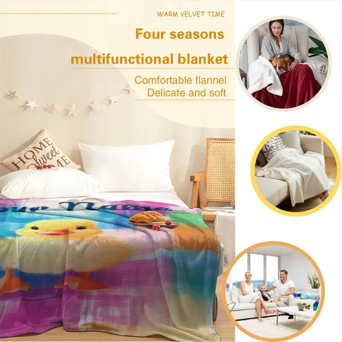 Personalized Baby Duck Blanket: Soft Microfiber, Colorful Duckling Chick Farm, Super Soft Name Gift - Dream Dragons