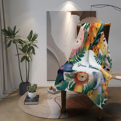 Personalized Safari Animal Blanket: Jungle Lion Elephant Giraffe Flannel Fleece Throw, Soft Name Gift - Dream Dragons