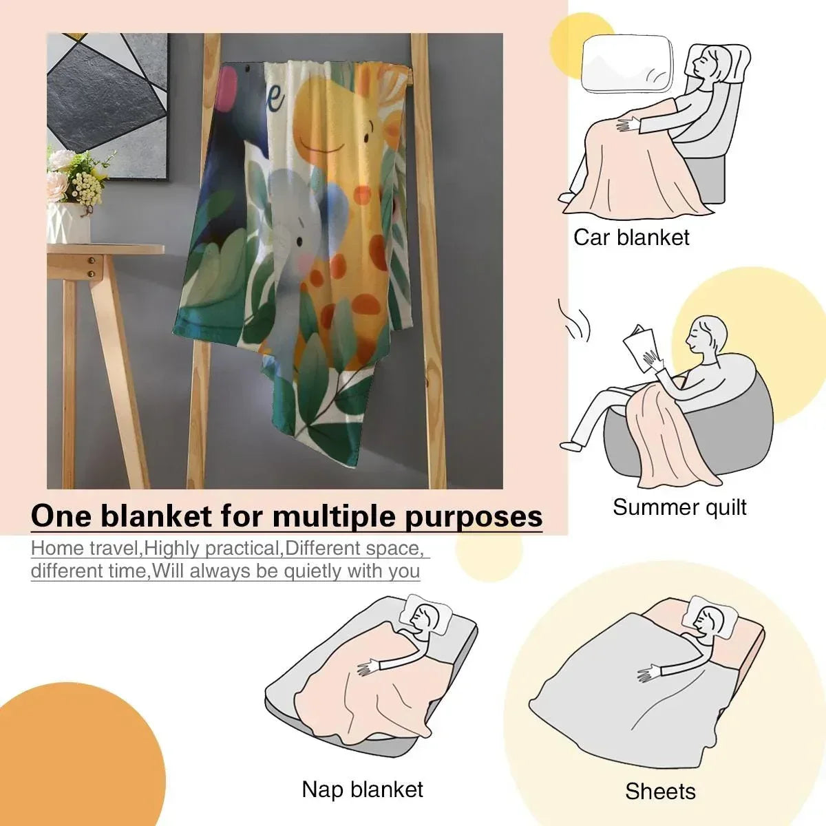 Personalized Safari Animal Blanket: Jungle Lion Elephant Giraffe Flannel Fleece Throw, Soft Name Gift - Dream Dragons