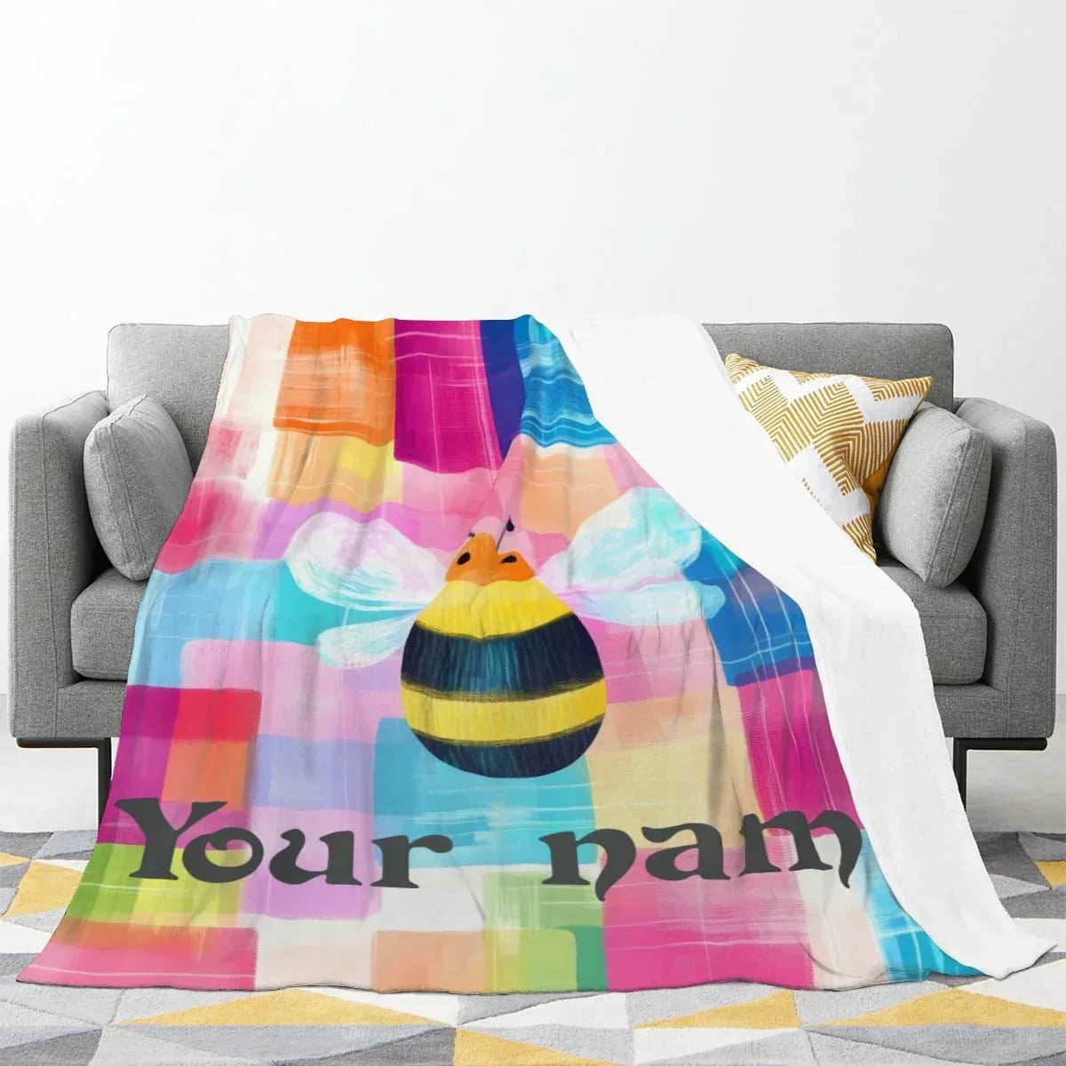 Personalized Bee Blanket: Patchwork Nursery Fleece Throw - Dream Dragons