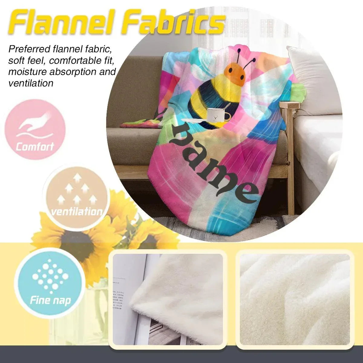 Personalized Bee Blanket: Patchwork Nursery Fleece Throw - Dream Dragons