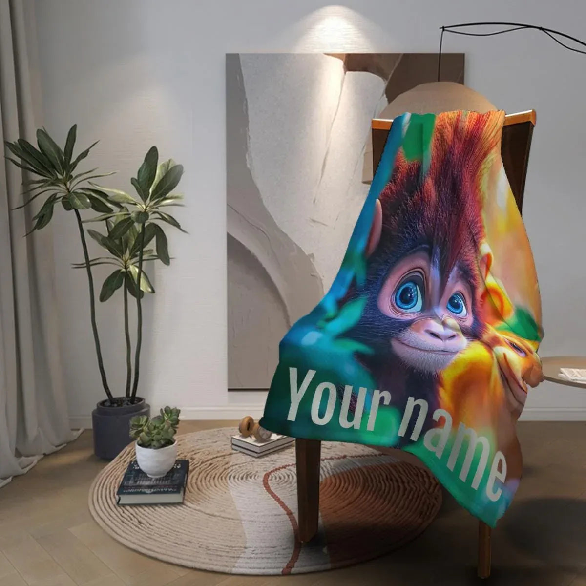 Personalized Monkey Jungle Animal Blanket: Soft Fleece Safari Ape Throw, Super Soft Name Gift - Dream Dragons