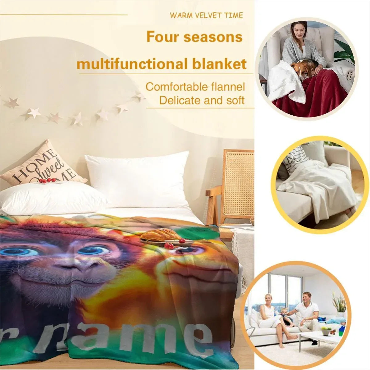 Personalized Monkey Jungle Animal Blanket: Soft Fleece Safari Ape Throw, Super Soft Name Gift - Dream Dragons