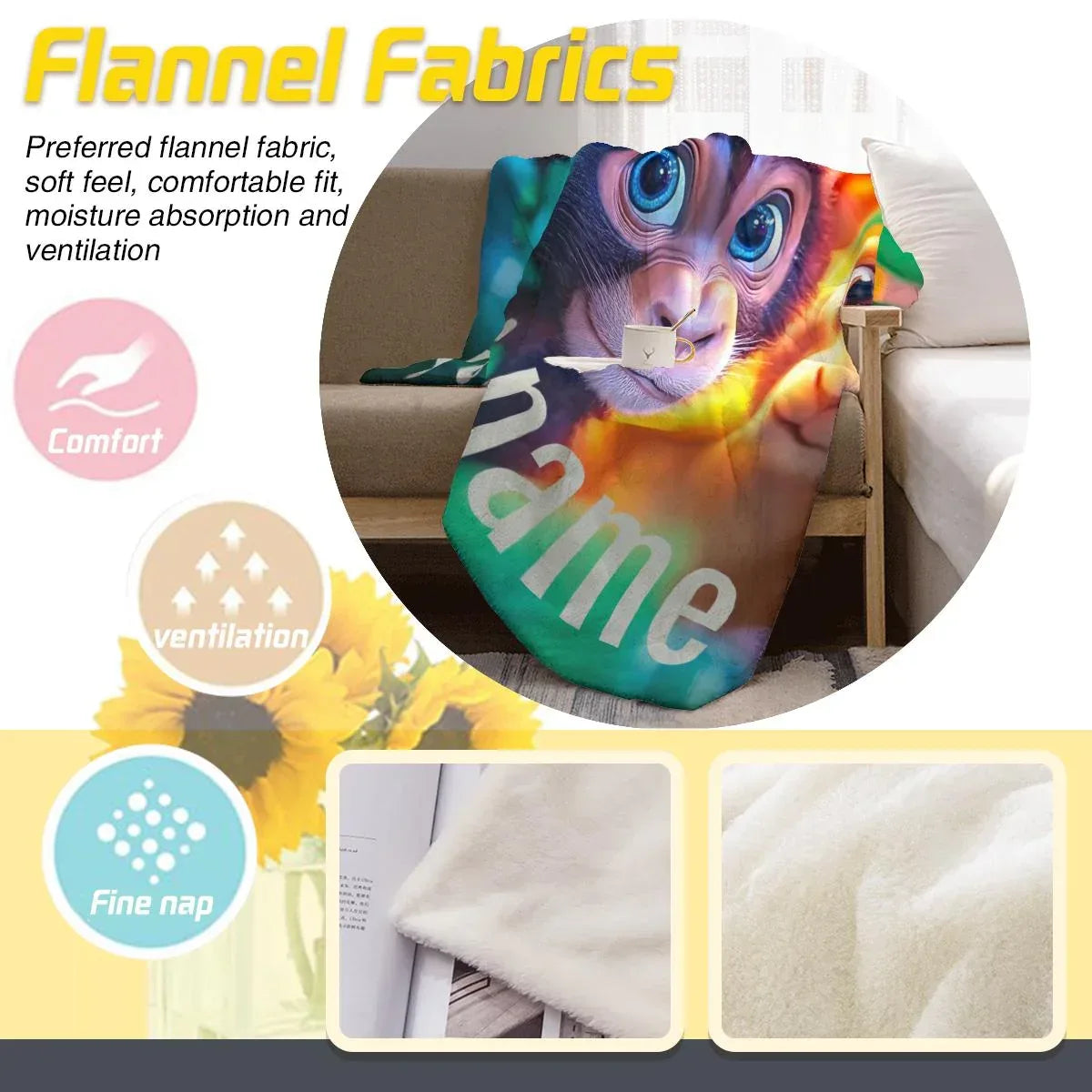 Personalized Monkey Jungle Animal Blanket: Soft Fleece Safari Ape Throw, Super Soft Name Gift - Dream Dragons