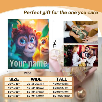 Personalized Monkey Jungle Animal Blanket: Soft Fleece Safari Ape Throw, Super Soft Name Gift - Dream Dragons