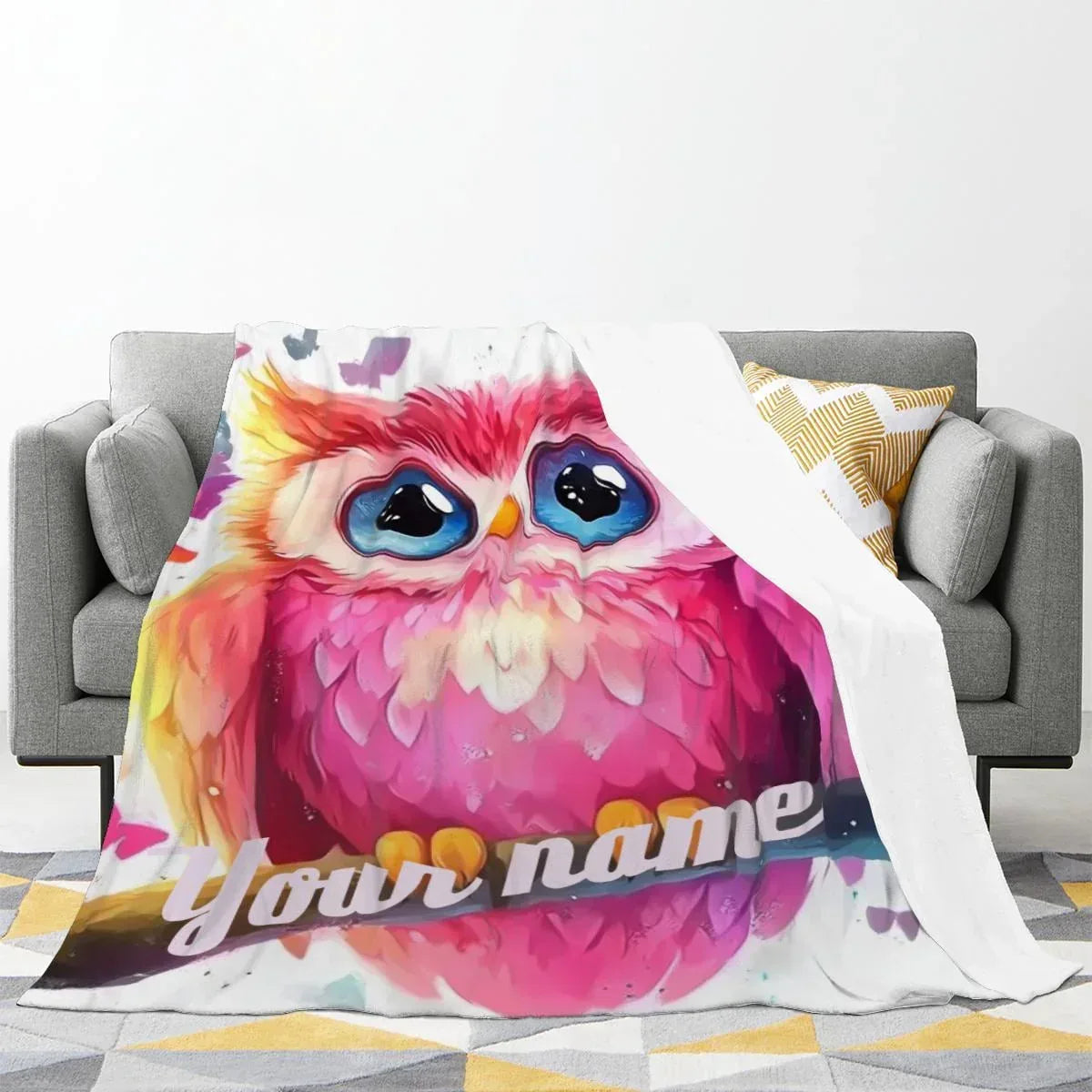 Personalized Pink Owl Bird Blanket: Flannel Fleece Throw, Super Soft Bedding Sofa Name Gift - Dream Dragons