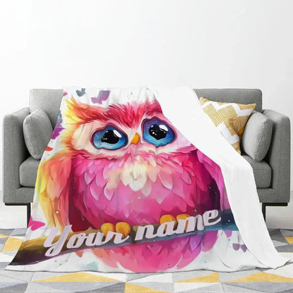 Personalized Pink Owl Bird Blanket: Flannel Fleece Throw, Super Soft Bedding Sofa Name Gift - Dream Dragons