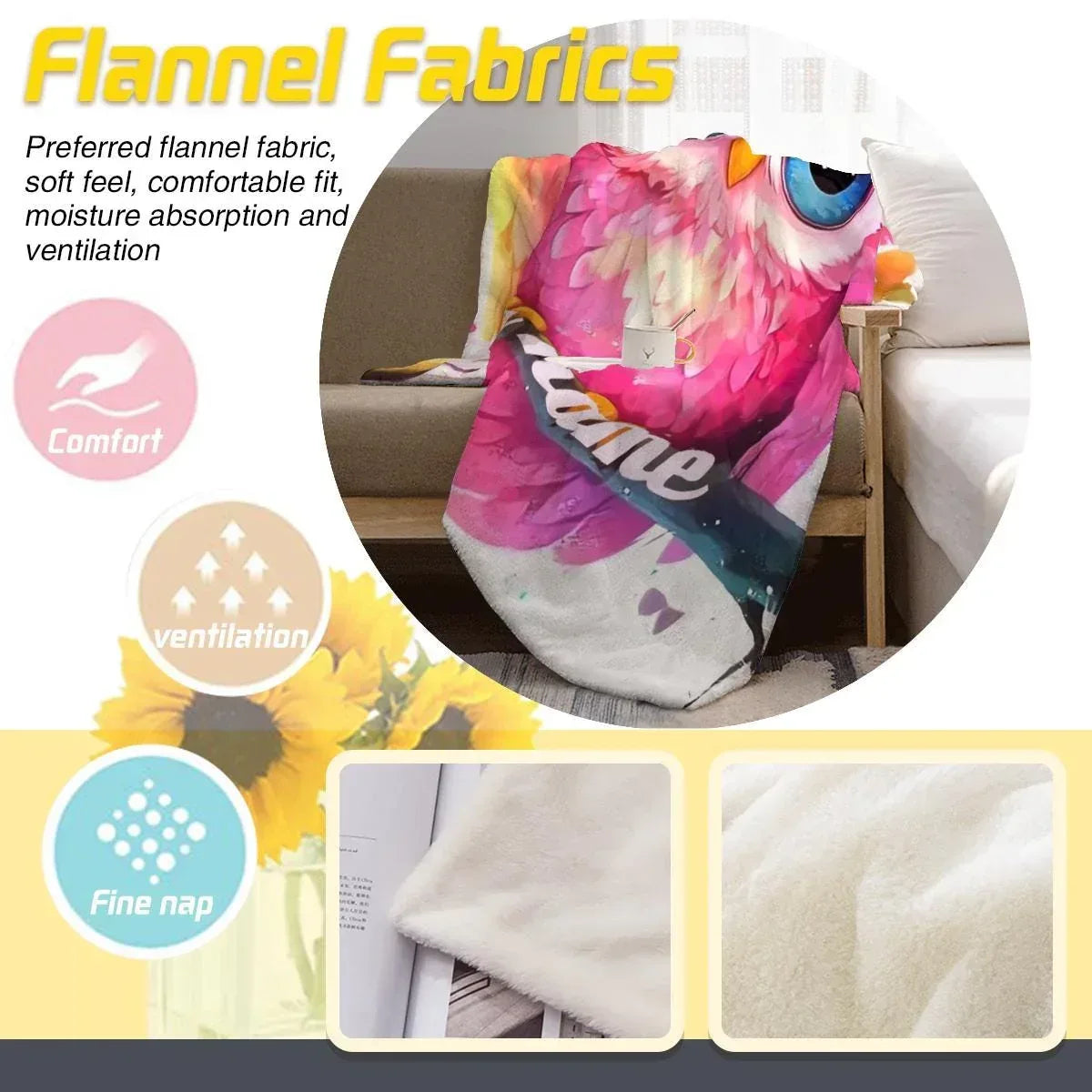 Personalized Pink Owl Bird Blanket: Flannel Fleece Throw, Super Soft Bedding Sofa Name Gift - Dream Dragons