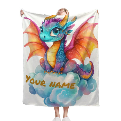 Personalized Girl Dragon Blanket: Soft Flannel Fleece Throw, Magical Name Gift - Dream Dragons