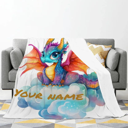 Personalized Girl Dragon Blanket: Soft Flannel Fleece Throw, Magical Name Gift - Dream Dragons