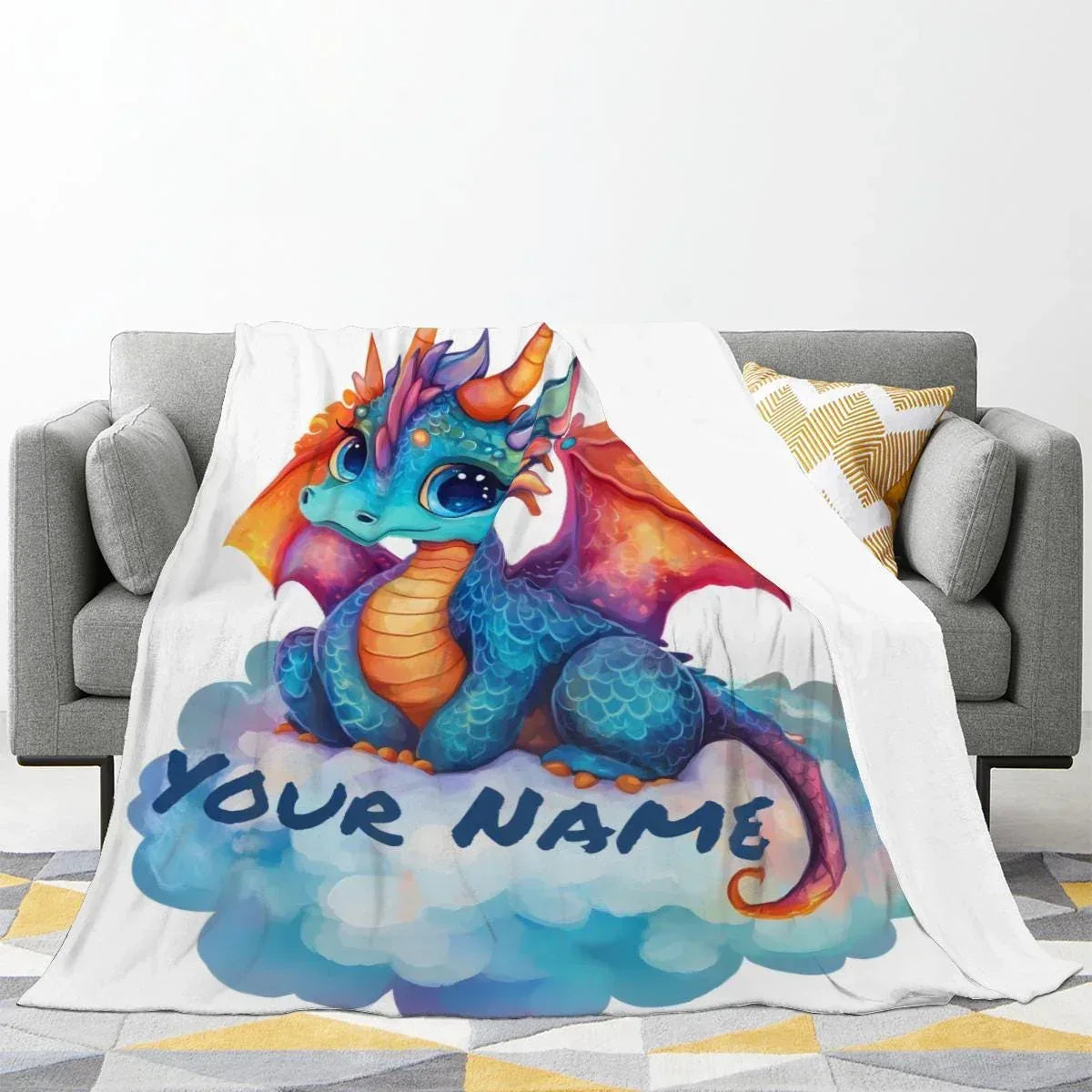 Personalized Dragon Blanket: Soft Flannel Fleece Dino Throw, Super Soft Name Gift - Dream Dragons