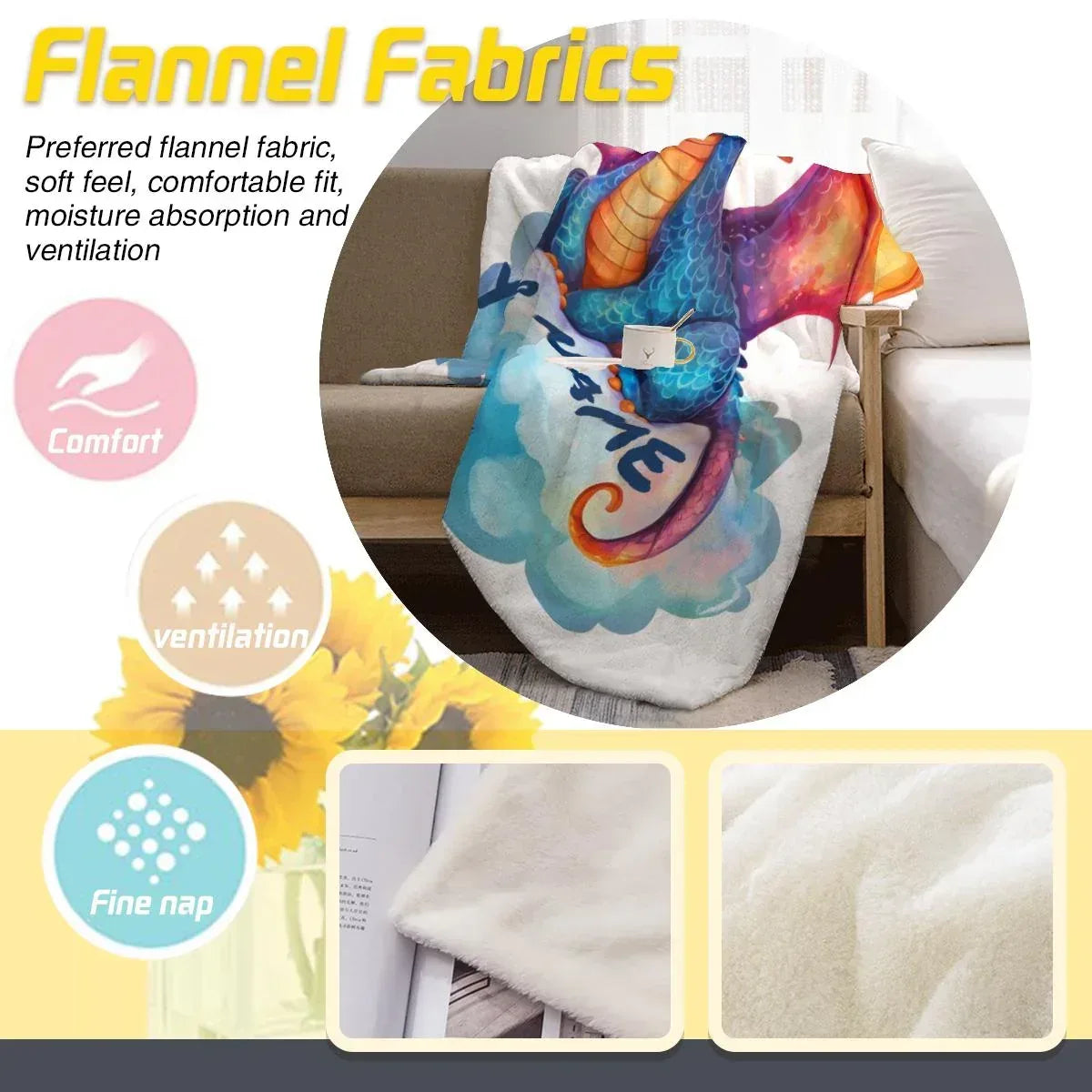 Personalized Dragon Blanket: Soft Flannel Fleece Dino Throw, Super Soft Name Gift - Dream Dragons