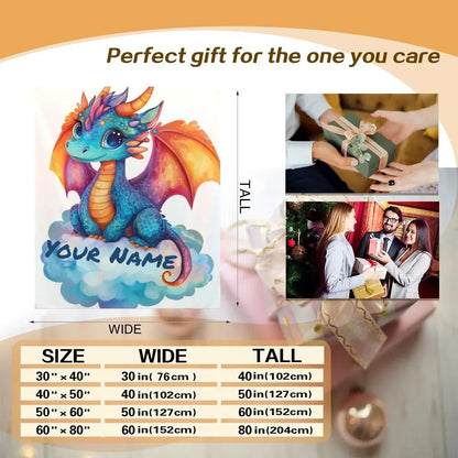 Personalized Dragon Blanket: Soft Flannel Fleece Dino Throw, Super Soft Name Gift - Dream Dragons