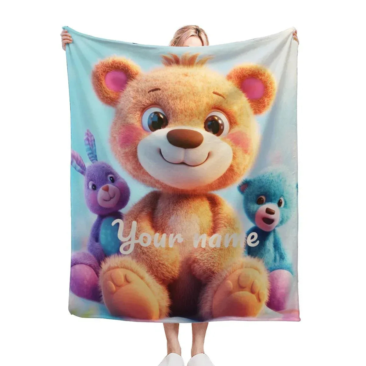 Personalized Teddy Bear Plush Blanket: Fluffy Cosy Throw, Soft Flannel Fleece Name Gift - Dream Dragons