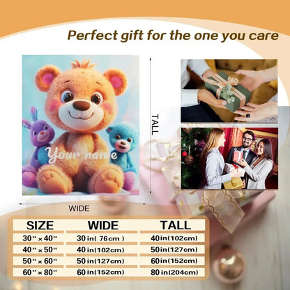 Personalized Teddy Bear Plush Blanket: Fluffy Cosy Throw, Soft Flannel Fleece Name Gift - Dream Dragons