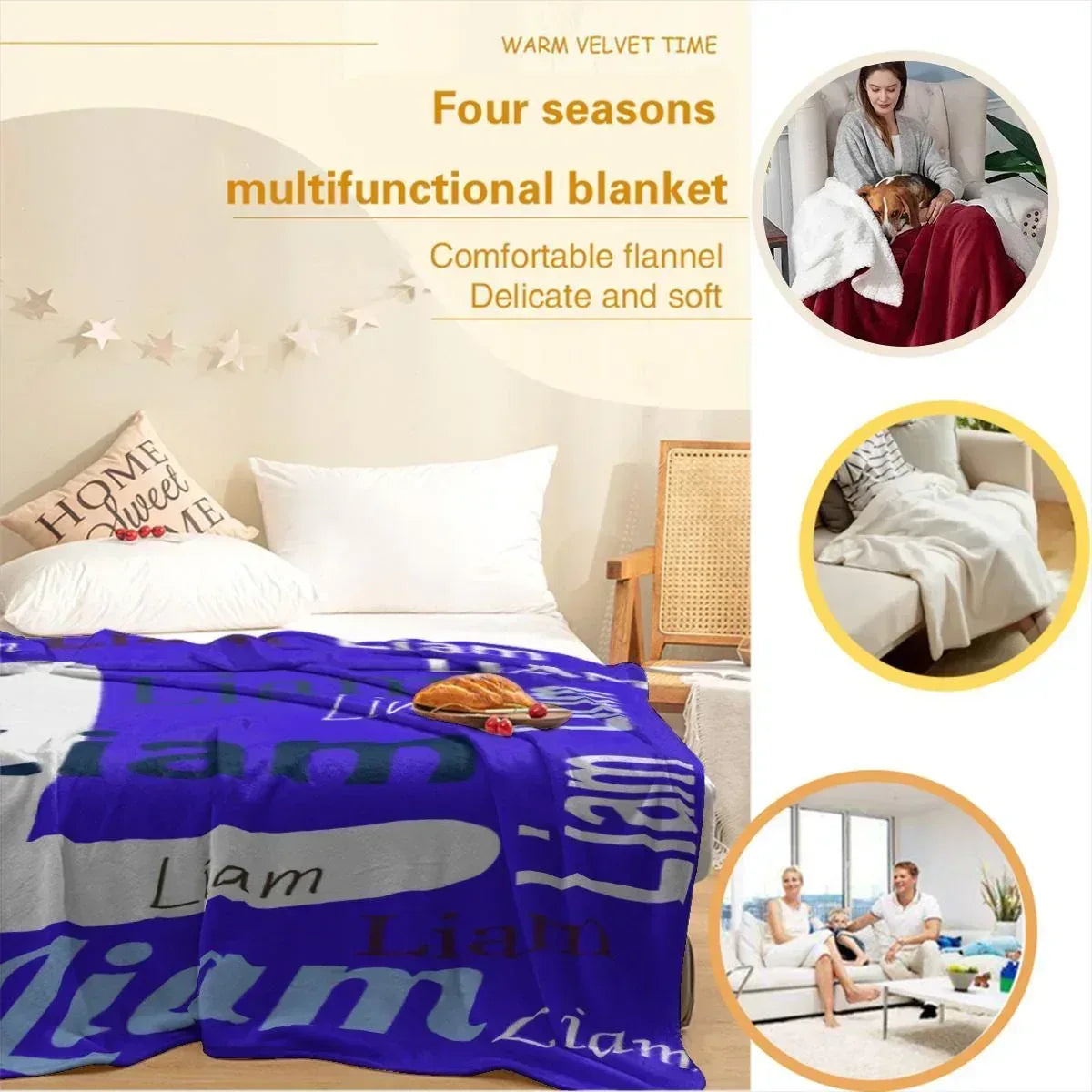 Add your Name & Letter - Personalized Vivid Blue Name Blanket – Custom Flannel Fleece Throw - Dream Dragons