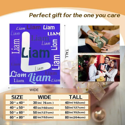 Add your Name & Letter - Personalized Vivid Blue Name Blanket – Custom Flannel Fleece Throw - Dream Dragons