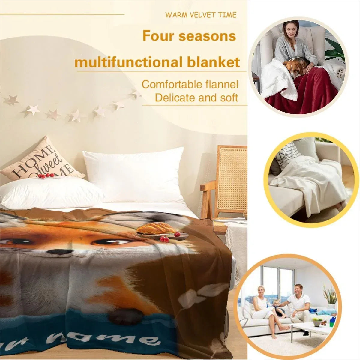 Personalized Fox Blanket: Enchanted Forest Flannel Fleece Throw, Kids Name Gift - Dream Dragons