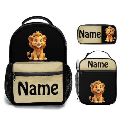 Personalized Lion Kids School Set: Backpack, Lunch Tote & Pen Pouch, Name Gift - Dream Dragons
