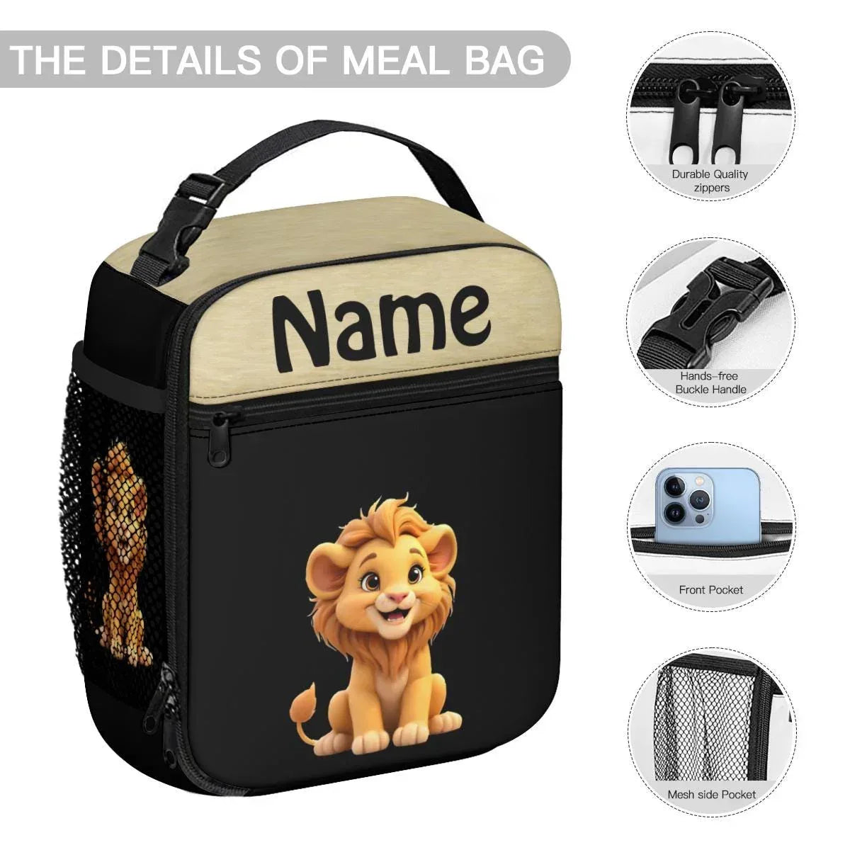 Personalized Lion Kids School Set: Backpack, Lunch Tote & Pen Pouch, Name Gift - Dream Dragons