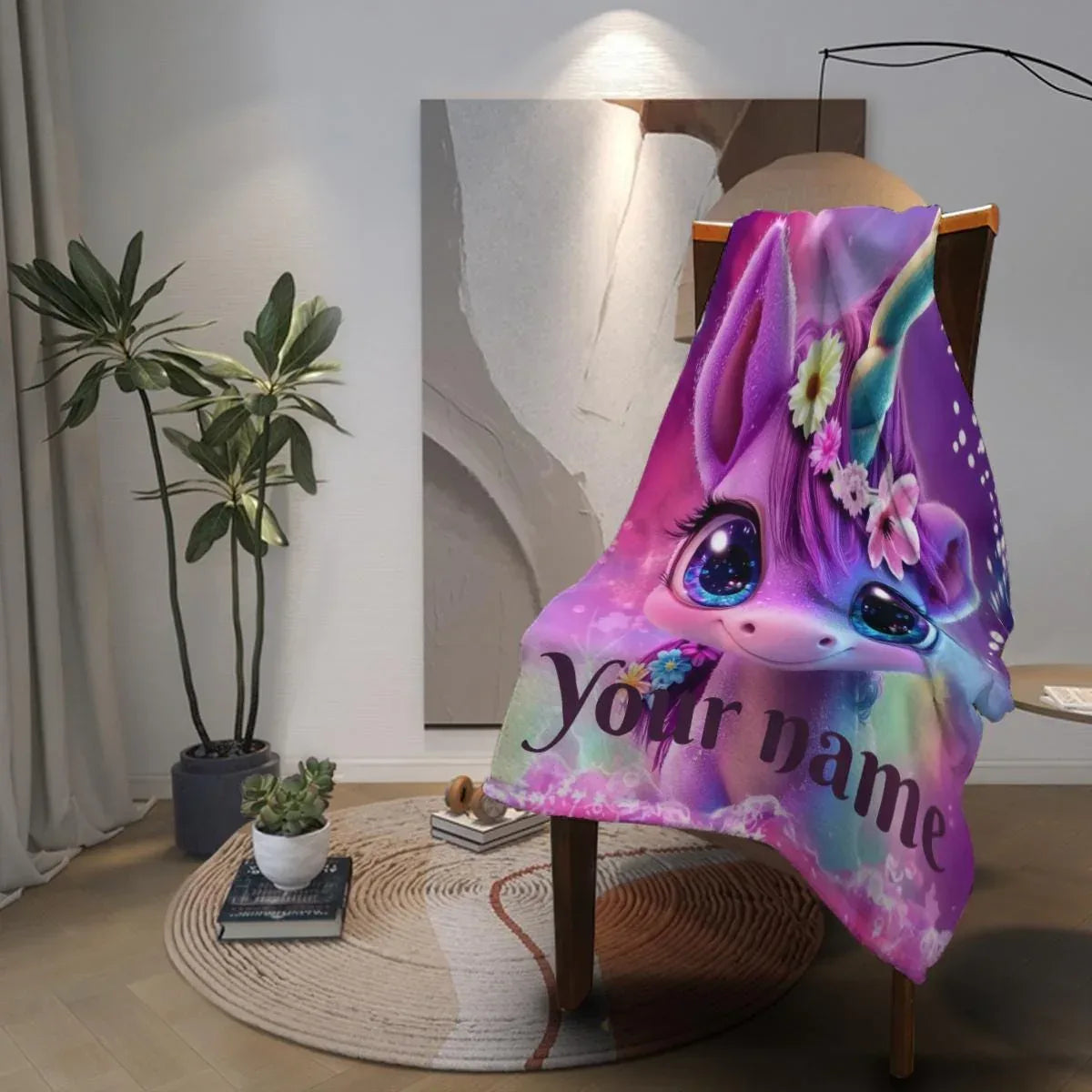 Personalized Unicorn Fleece Blanket: Purple Magical Floral Kids Throw, Super Soft Name Gift - Dream Dragons
