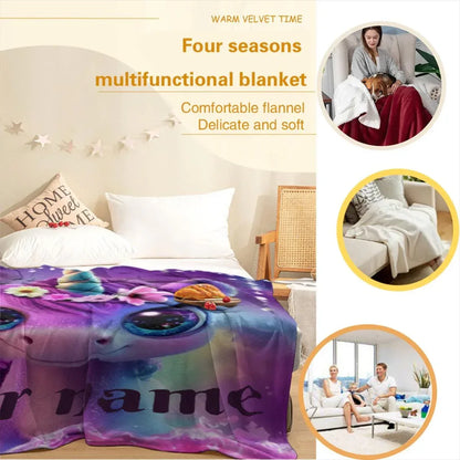 Personalized Unicorn Fleece Blanket: Purple Magical Floral Kids Throw, Super Soft Name Gift - Dream Dragons